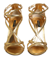 Dolce & Gabbana Gold Leather Keira Heels Sandals Shoes