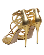 Dolce & Gabbana Gold Leather Keira Heels Sandals Shoes