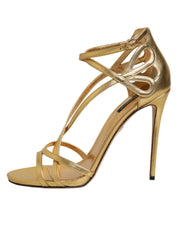 Dolce & Gabbana Gold Leather Keira Heels Sandals Shoes