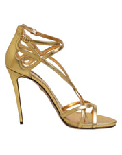 Dolce & Gabbana Gold Leather Keira Heels Sandals Shoes
