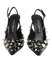Dolce & Gabbana Black Studded Leather Heels Slingbacks Shoes