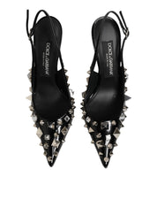 Dolce & Gabbana Black Studded Leather Heels Slingbacks Shoes