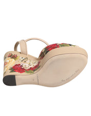 Dolce & Gabbana Beige Floral Ankle Strap Wedge Sandals Shoes