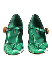 Dolce & Gabbana Green Silk MARY JANES Leaf Sandals Shoes