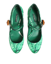 Dolce & Gabbana Green Silk MARY JANES Leaf Sandals Shoes