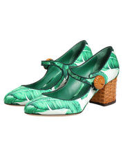 Dolce & Gabbana Green Silk MARY JANES Leaf Sandals Shoes