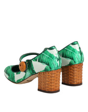 Dolce & Gabbana Green Silk MARY JANES Leaf Sandals Shoes