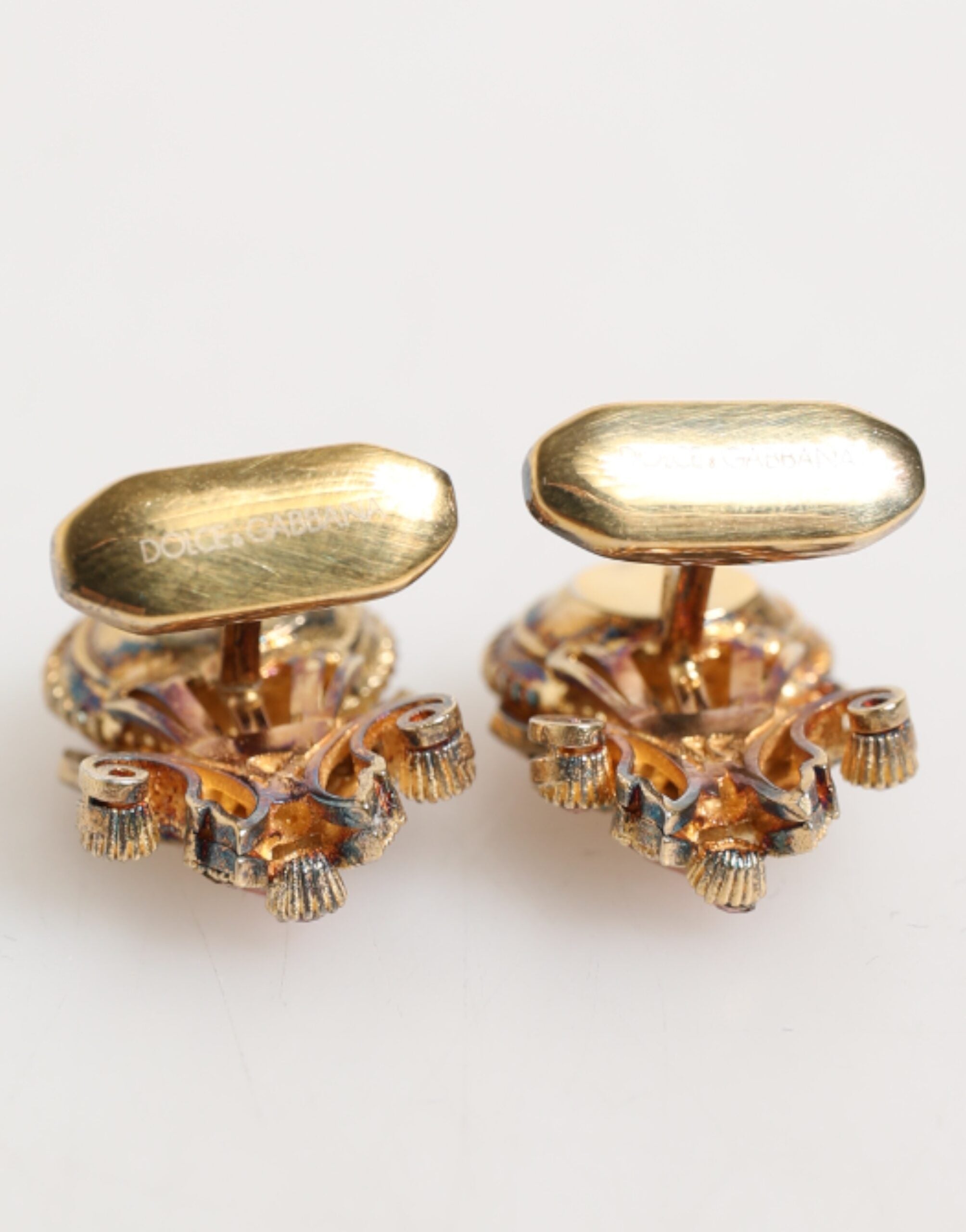 Dolce & Gabbana Gold Tone 925 Sterling Silver Crystal Accessory Cufflinks