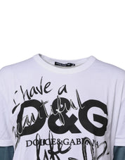 Dolce & Gabbana White Graphic Print Cotton Crew Neck T-shirt