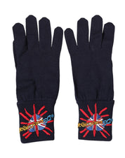 Dolce & Gabbana Blue Wool Knit #DGLovesLondon Embroidered Mitten Gloves