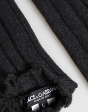 Dolce & Gabbana Black Virgin Wool Knitted Fingerless Gloves