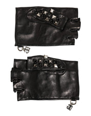 Dolce & Gabbana Black Leather Studded Fingerless Hand Mitten Men Gloves