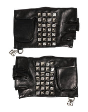 Dolce & Gabbana Black Leather Studded Fingerless Hand Mitten Men Gloves