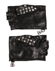 Dolce & Gabbana Black Leather Studded Fingerless Hand Mitten Men Gloves