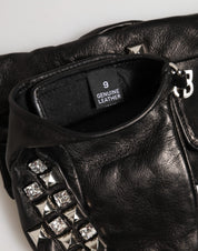 Dolce & Gabbana Black Leather Studded Fingerless Hand Mitten Men Gloves