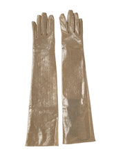 Dolce & Gabbana Beige Nylon Long Elbow Length Mitten Gloves