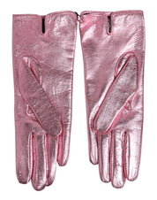Dolce & Gabbana Pink Leather DG Logo Wrist Length Mitten Gloves