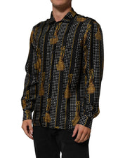 Dolce & Gabbana Black Dotted Tassel Silk Button Down Shirt