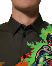 Dolce & Gabbana Brown Superhero Print Button Down Shirt