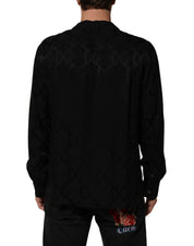 Dolce & Gabbana Black DG Logo Silk Men Long Sleeves Shirt