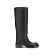 Prada Black Calf Leather Bos Taurus High Heel Boots