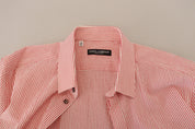 Dolce & Gabbana Red White Striped Cotton Short Sleeve Shirt