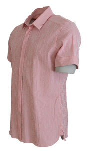 Dolce & Gabbana Red White Striped Cotton Short Sleeve Shirt