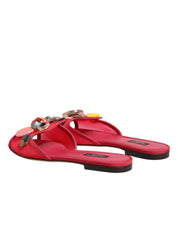Dolce & Gabbana Red Embellished Flats Slip On Sandals Shoes