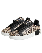 Dolce & Gabbana Brown Leather Leopard Low Top Sneakers Shoes