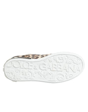 Dolce & Gabbana Brown Leather Leopard Low Top Sneakers Shoes
