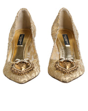 Dolce & Gabbana Gold Taormina Lace DEVOTION Pumps Shoes