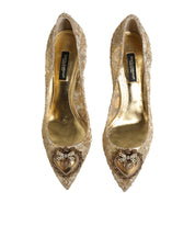 Dolce & Gabbana Gold Taormina Lace DEVOTION Pumps Shoes
