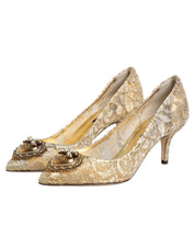 Dolce & Gabbana Gold Taormina Lace DEVOTION Pumps Shoes