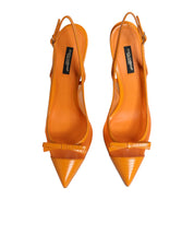 Dolce & Gabbana Orange Leather Mesh Heels Slingback  Shoes