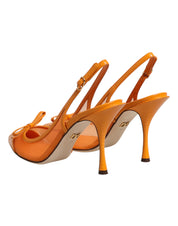Dolce & Gabbana Orange Leather Mesh Heels Slingback  Shoes