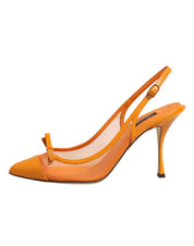 Dolce & Gabbana Orange Leather Mesh Heels Slingback  Shoes