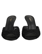 Dolce & Gabbana Black Embroidered Slip On Heels Slides Shoes
