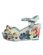 Dolce & Gabbana Green Floral Ankle Strap Wedge Sandals Shoes