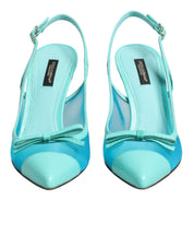 Dolce & Gabbana Blue Leather Mesh Heels Slingback Shoes