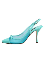 Dolce & Gabbana Blue Leather Mesh Heels Slingback Shoes