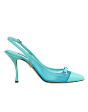 Dolce & Gabbana Blue Leather Mesh Heels Slingback Shoes