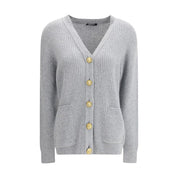 Balmain Gray Fleece Wool Cardigan