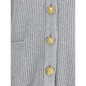 Balmain Gray Fleece Wool Cardigan