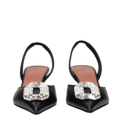 Amina Muaddi Black Leather High Heel Pumps