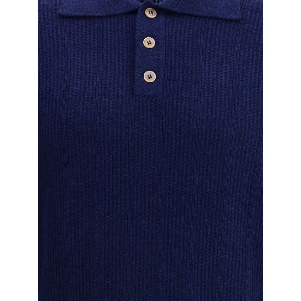Brunello Cucinelli Blue Cashmere Polo Shirt