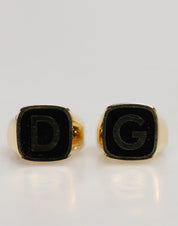 Dolce & Gabbana Gold-Tone Real Brass Black Enamel "DG" Adjustable Rings