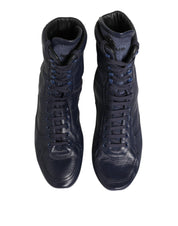 Dolce & Gabbana Dark Blue Deer Leather Mid Calf Boots Shoes