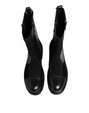 Dolce & Gabbana Black Patchwork Leather Mid Calf Boot  Shoes