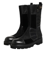 Dolce & Gabbana Black Patchwork Leather Mid Calf Boot  Shoes