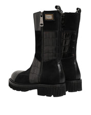 Dolce & Gabbana Black Patchwork Leather Mid Calf Boot  Shoes